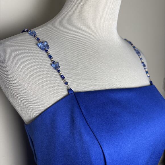 Jump Apparel VTG Y2K Blue Midi Dress Size 7/8 Butterfly Beaded Strappy Princess - Picture 2 of 8